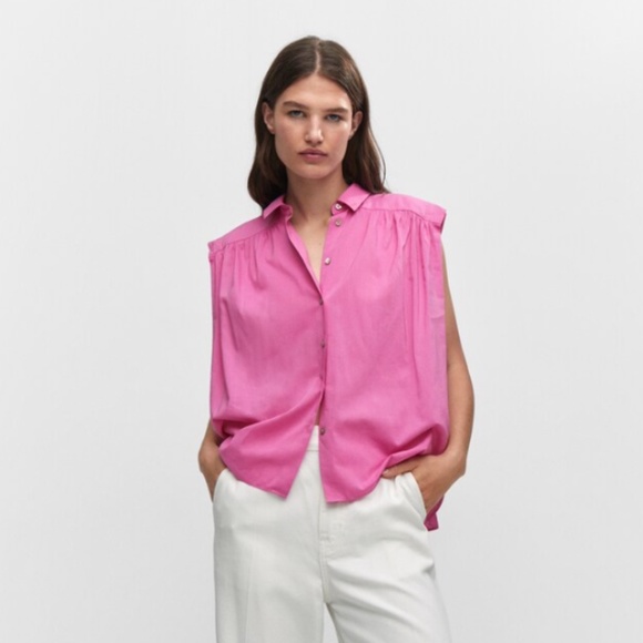 Mango Pink Sleeveless Button-Up Blouse - Picture 6 of 6